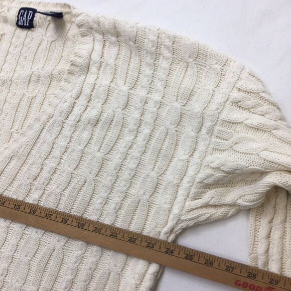 Vintage GAP Sweater Men's L Ivory Cable Knit V Neck Heavy Boxy Hong Kong Aran - Picture 12 of 16